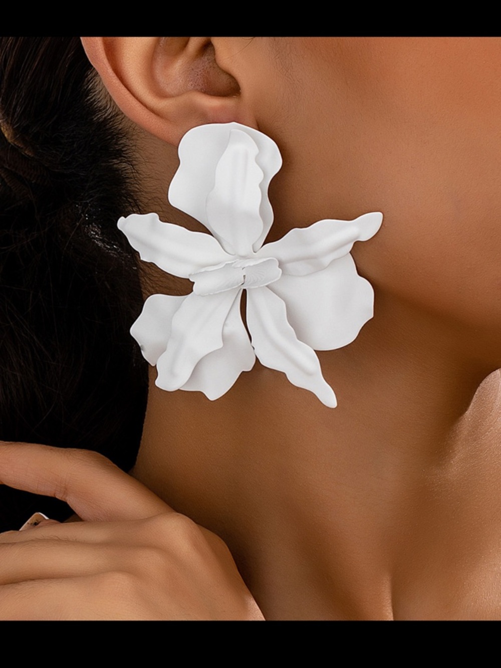 White Floral Statement Earrings - Women Jewelry